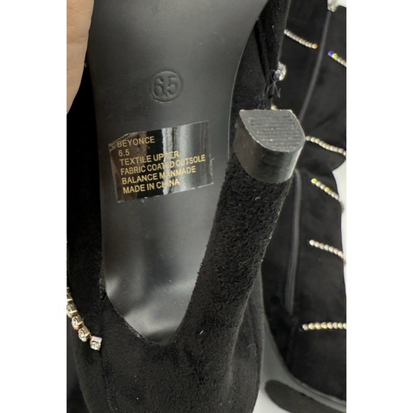 Lauren Lorraine Womens Boots Beyonce Black Rhinestones Knee Size 6.5 Statement - Picture 7 of 11